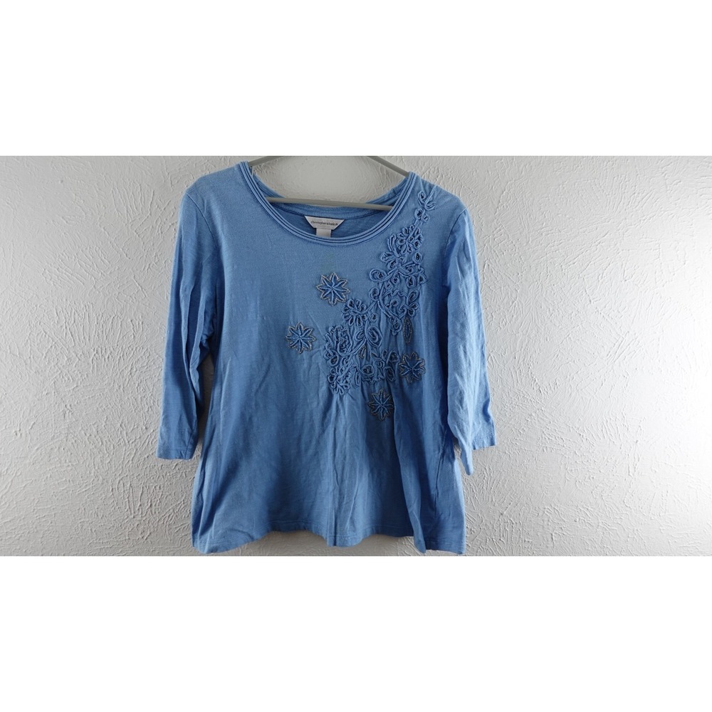 Christopher & Banks Teal Blue floral Shirt XLarge 3/4 sleeve